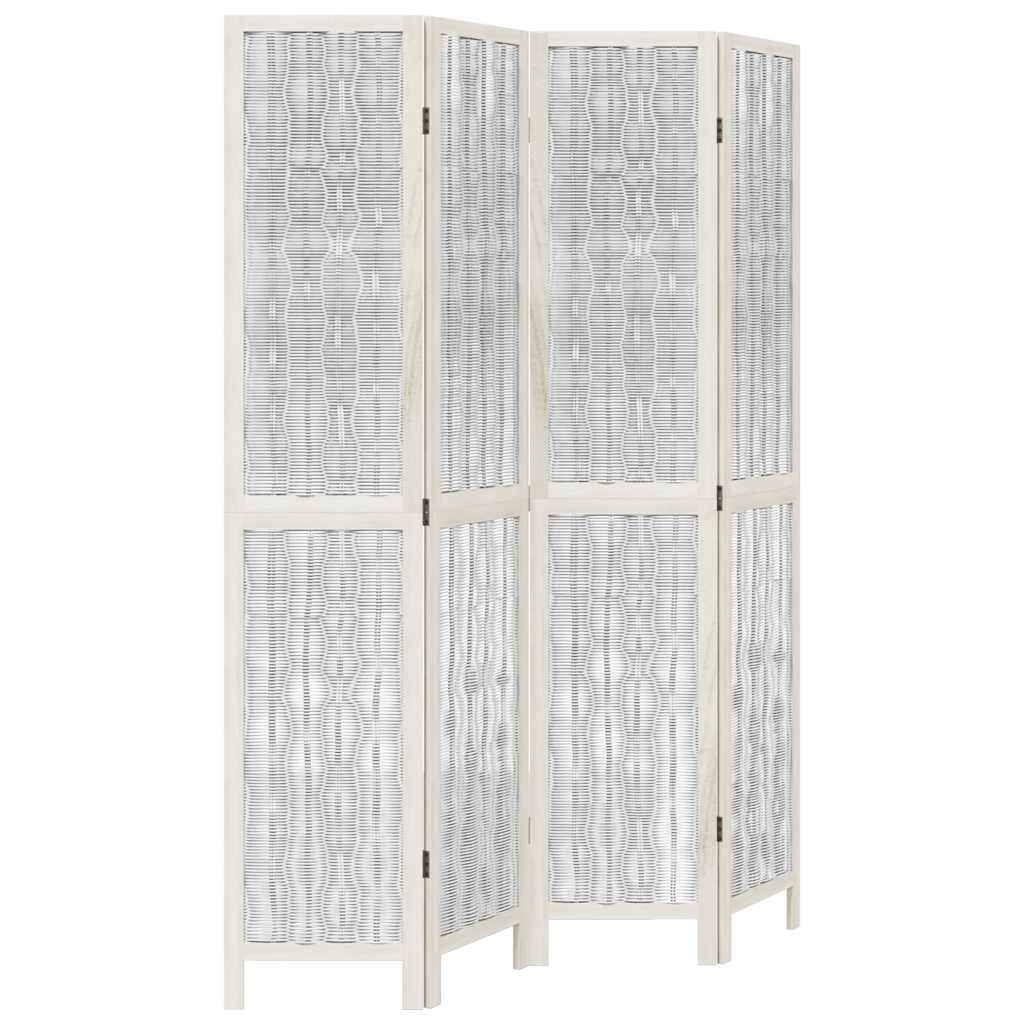Room Divider 4 Panels White Solid Wood Paulownia